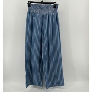 Blue Spice Blue White Striped Smocked Waist Wide Leg Cotton Pants Girls S NWOT
